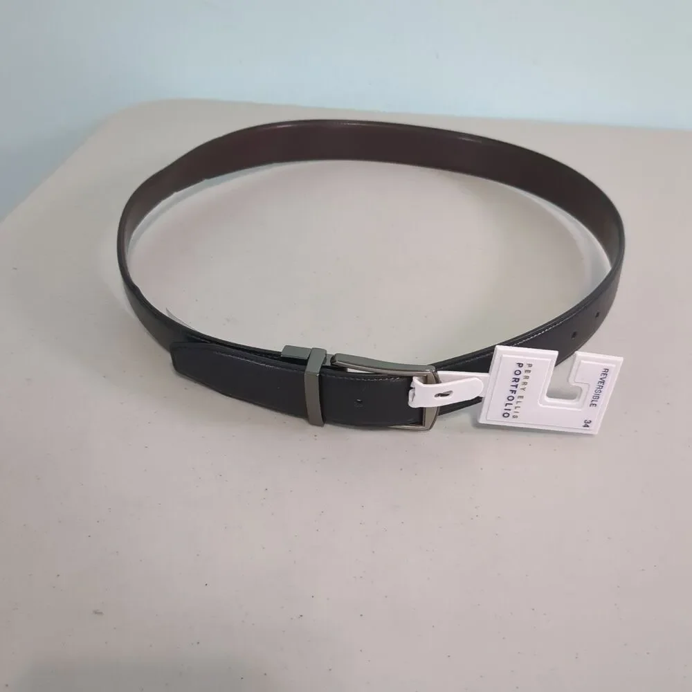 Perry Ellis Portfolio Reversible Belt 34 black brown new with tags
